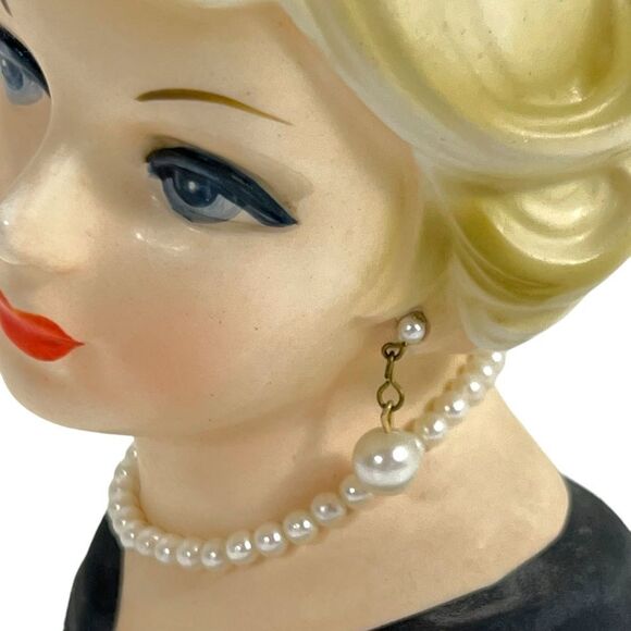 Vintage Inarco Head Vase Blonde Pearl Earrings Necklace E5622 - Picture 8 of 15